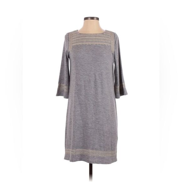Anthropologie Edme & Esyllte Gray Anstice Embroidered Shift Dress - Picture 3 of 10